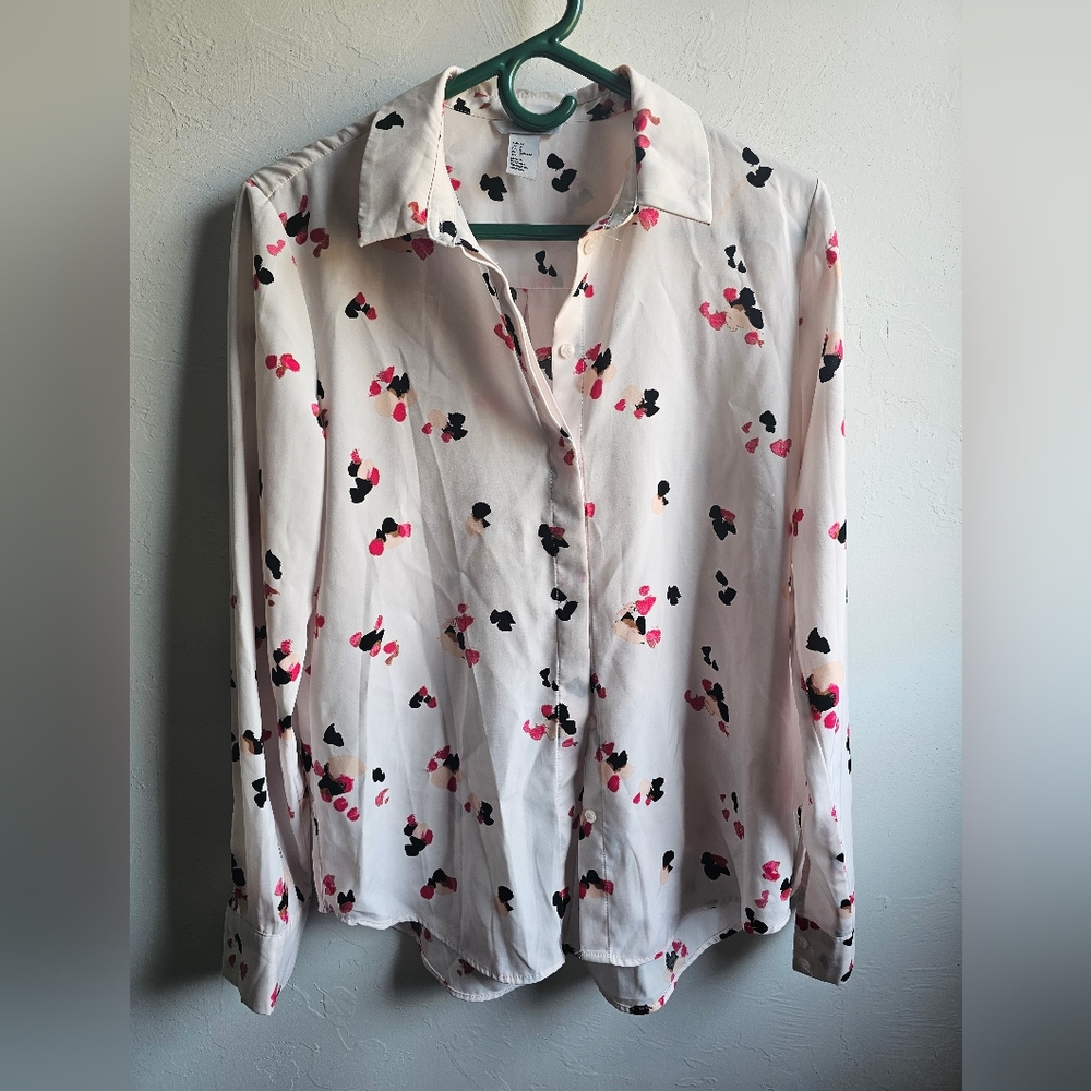 Floral Button-Up Blouse Business Casual Long Sleeve Office Shirt
